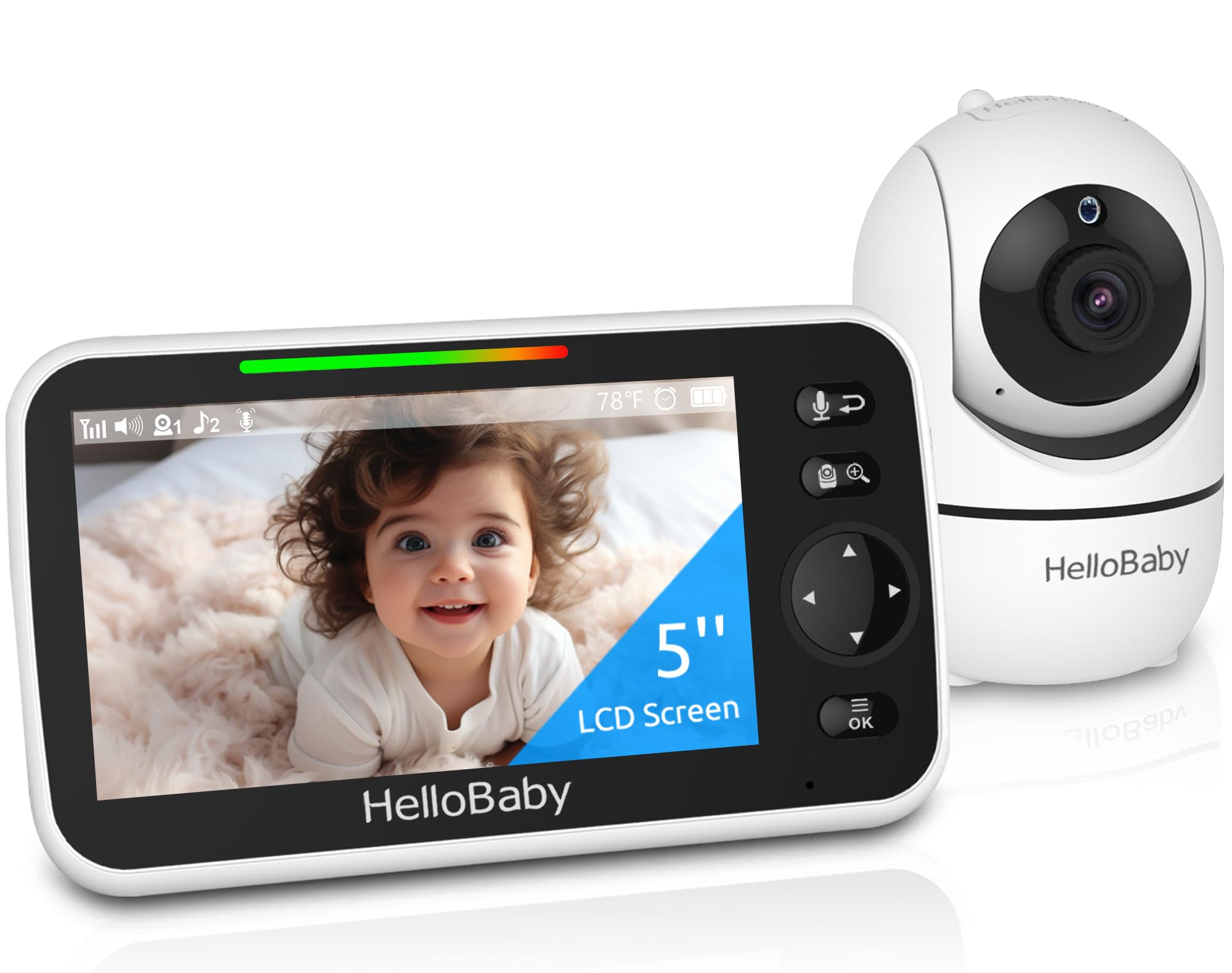 HelloBaby No-WiFi Baby Monitor Camera and Audio HB6550, 5-Inch Video Screen