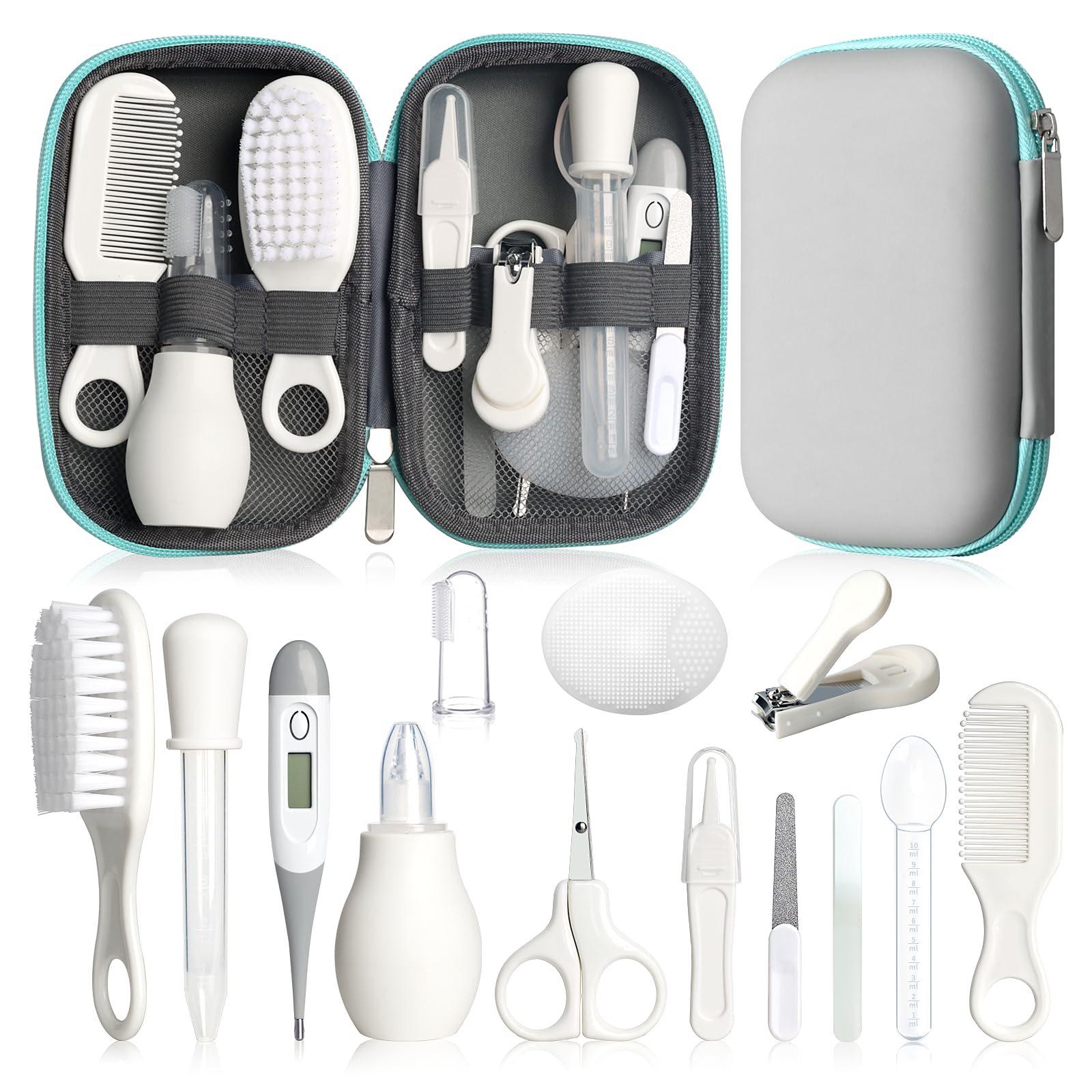 Baby Grooming Kit - Newborn Safety Care Set with Brush, Comb, Nail Clipper, Nasal Aspirator