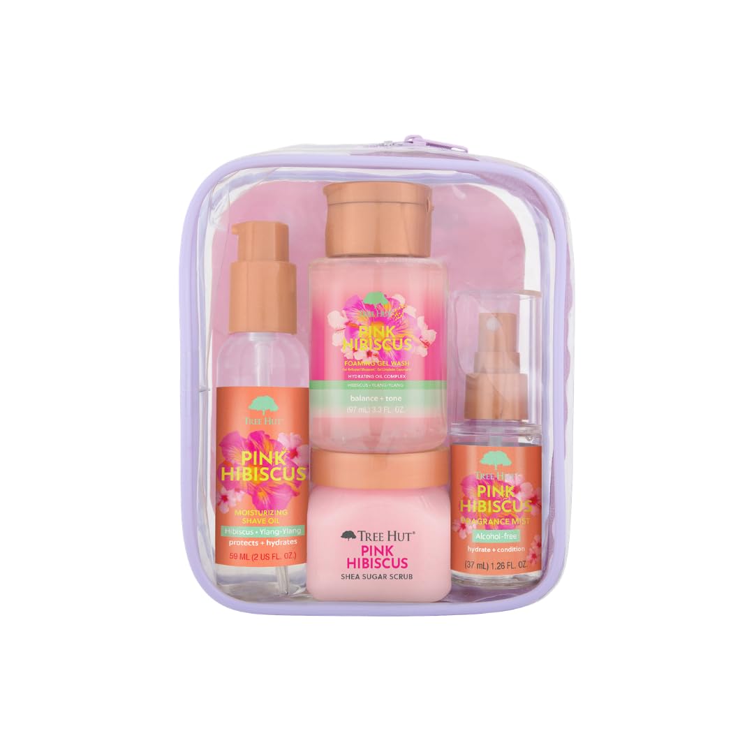 Tree Hut Pink Hibiscus Everything Shower Gift Set - 4 Piece Travel Size Kit